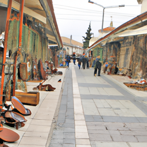 A bustling scene of Denizli's Old Bazaar with vendors selling handcrafted goods