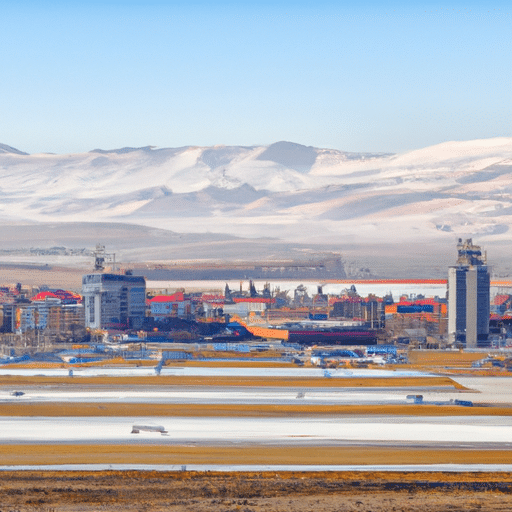 A panoramic view of the Erzurum Airport surrounded by nearby hotels.
