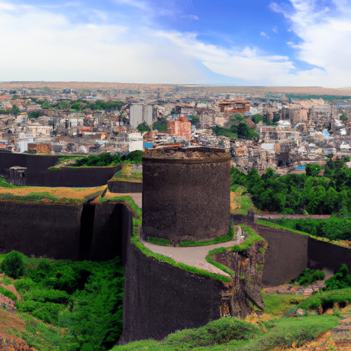 A panoramic view of Diyarbakır with the ancient city walls prominently visible.