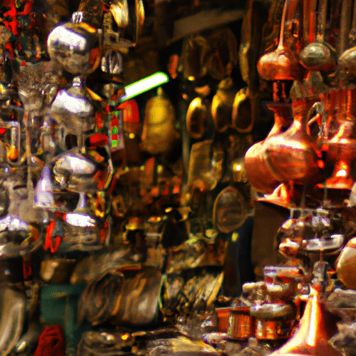 A bustling scene from one of Gaziantep's vibrant bazaars, with a variety of goods on display.