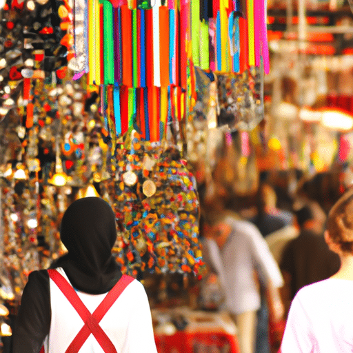 A vibrant image of Gaziantep's bustling local market, where handmade crafts are bought and sold.
