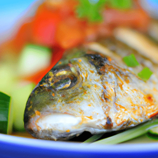 3. Freshly caught fish, grilled to perfection, served alongside a vibrant salad.