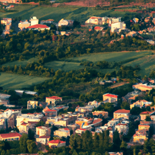 An aerial view of Denizli showcasing its verdant landscapes and historic structures.