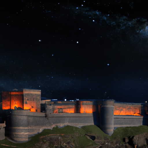 A panoramic night view of Diyarbakır, with its ancient walls illuminated against the starlit sky.