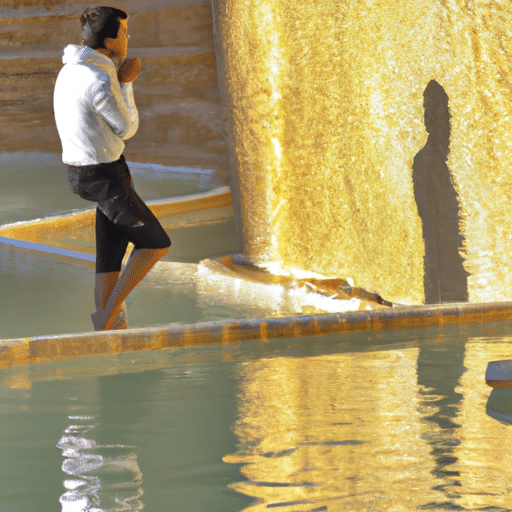 3. A picture of a modern-day visitor relaxing in the tranquil settings of Denizli's thermal bath.
