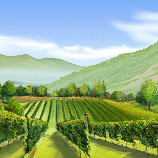A panoramic view of Denizli's sprawling vineyards with rolling hills in the backdrop.