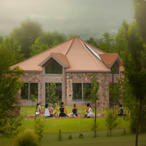 3. A serene photo of a wellness retreat nestled in the peaceful outskirts of Diyarbakir, depicting guests enjoying yoga in a lush garden.