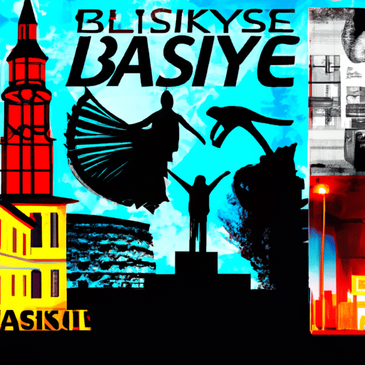 A striking illustration depicting the diverse artistic forms flourishing in Eskişehir - from music, theater, to visual arts.