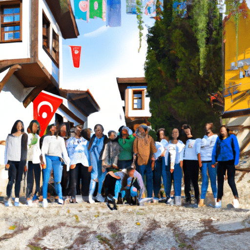 An image showing a group of exchange program participants at Eskişehir's historical Odunpazarı district.