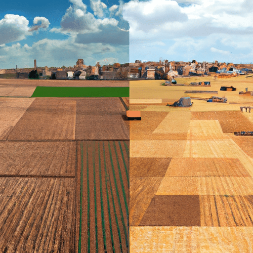 1. A before-and-after image showing Gaziantep's transformation from traditional farming to high-tech agriculture.