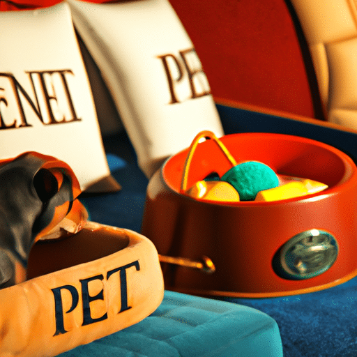 An image displaying pet amenities provided by a hotel in Erzurum, including a pet bed, toys, and a food bowl.