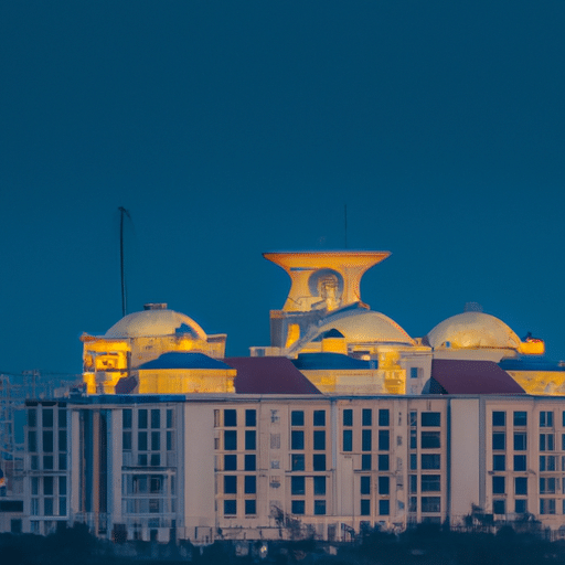 An image showing the stunning exterior view of a five-star hotel in Adana at twilight.