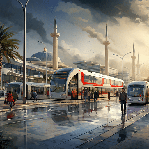 A bustling bus station in Adana showcasing the city's public transportation system.
