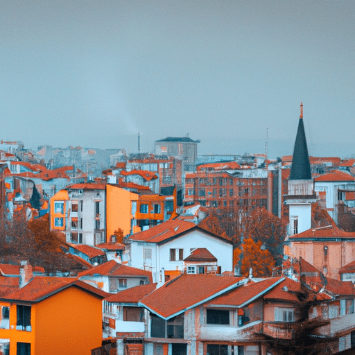 A vintage panoramic view of Eskişehir, highlighting the blend of modern and traditional architecture.