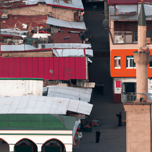 13. A modern market scene juxtaposed with the traditional architecture of Erzurum