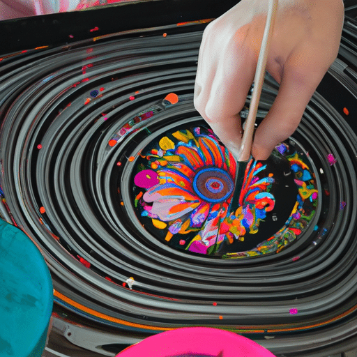 A mesmerizing image of the Ebru artist at work, creating a dance of colors on water