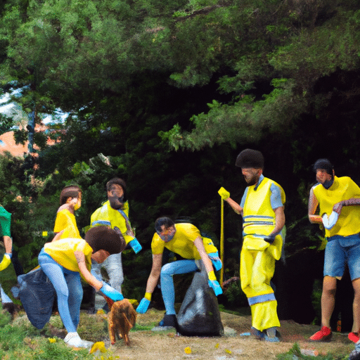 A picture of a diverse group of volunteers involved in a community cleanup in Bursa.