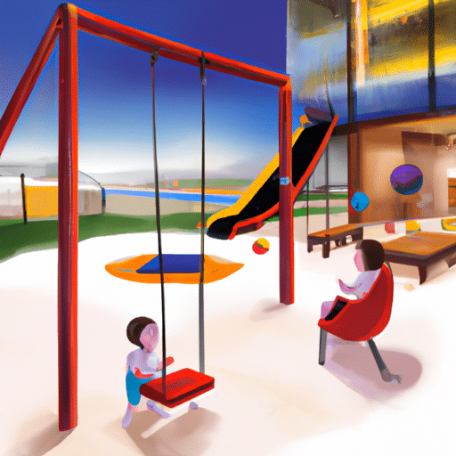 3. An illustration showcasing the family-friendly amenities in a hotel, including a playground and a kids' club.
