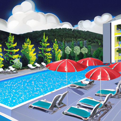 A lively pool scene at an Erzurum hotel during the peak tourist season.