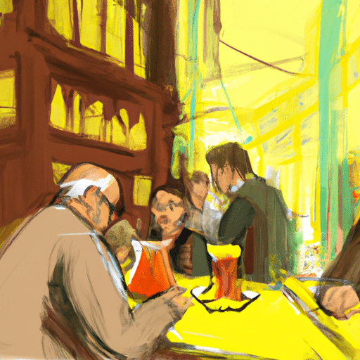 A bustling Turkish tea house filled with people in lively conversation