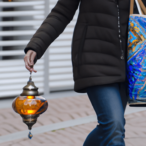 A shopper in Ankara holding a traditional Turkish lamp in one hand and a designer bag in the other, symbolizing the city's cultural integration