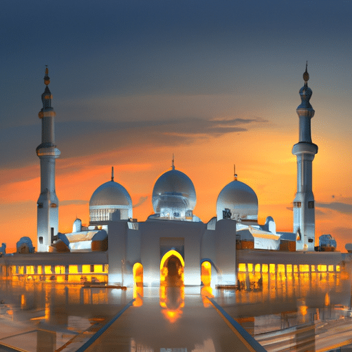 1. A panoramic shot of the Grand Mosque, showcasing its majestic domes and towering minarets.