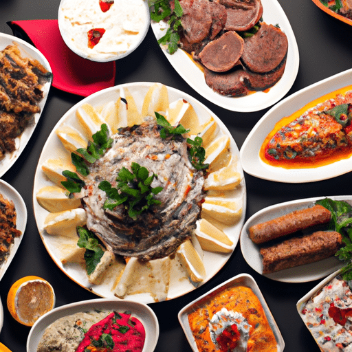 A platter showcasing a variety of Adana dishes beyond the famous kebab, including mezes and desserts.