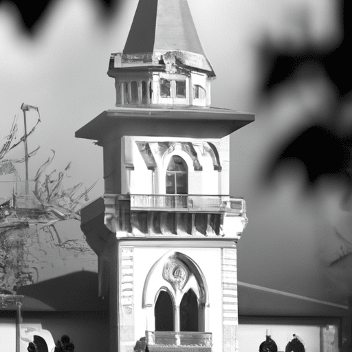 A black and white image of Bursa's historical town hall, a testament to its rich diplomatic past.