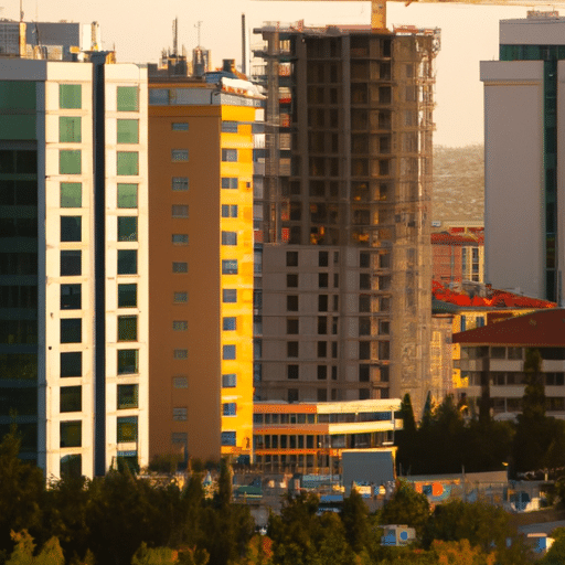 An image showing a bustling business district in Eskişehir, with high-rise buildings and busy streets.