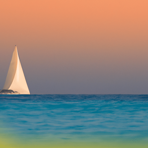 1. A picture of a sailboat with the sun setting over the Turquoise Coast, illustrating the idyllic starting point of the Blue Voyage.