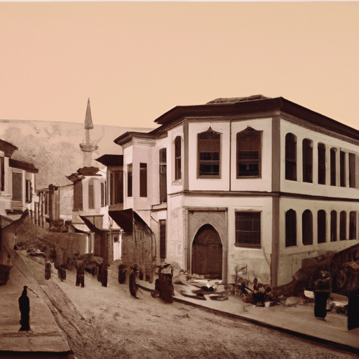 3. An old photograph of the Jewish quarter in Bursa, with its narrow streets and small synagogues.