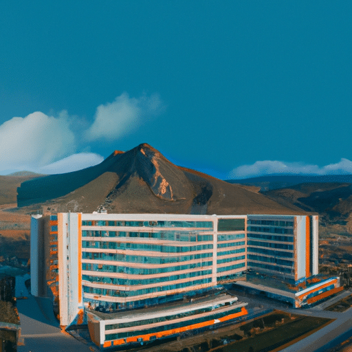 1. An aerial shot of a luxury hotel located in the heart of the city, with the majestic Erzurum skyline in the backdrop.