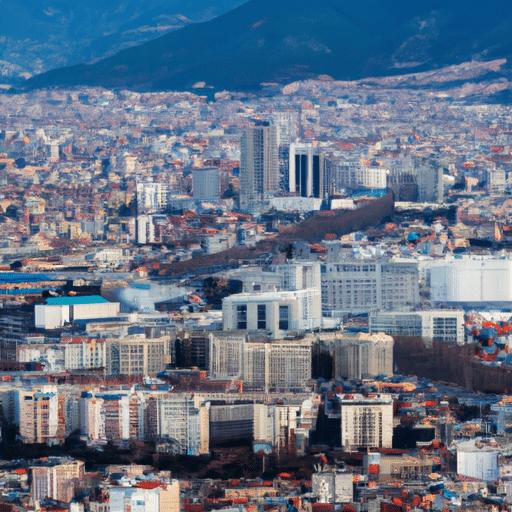 An aerial view of Bursa's bustling cityscape, highlighting its major business districts.