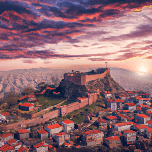 A panoramic view of Ankara Castle, under the stunning sunset