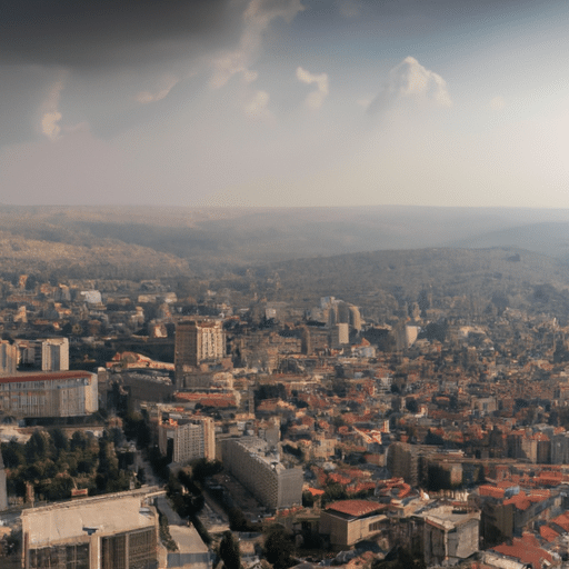 An aerial view of Gaziantep showcasing its modern cityscape nestled amidst historical structures.