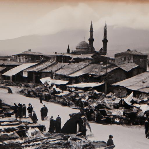 9. An old black-and-white photograph depicting a historic Erzurum market