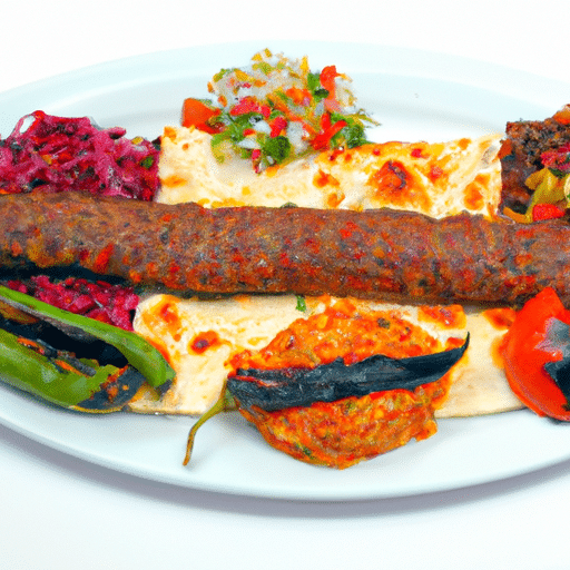 3. An appetizing image of the famous Adana Kebab, beautifully presented on a traditional Turkish platter.