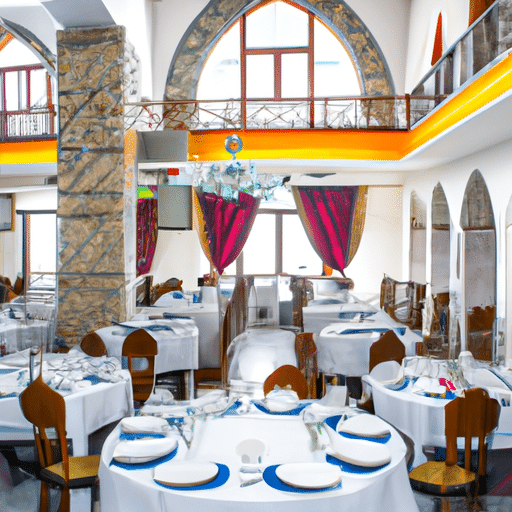 A panoramic view of a luxurious hotel in Erzurum with its grand dining area.