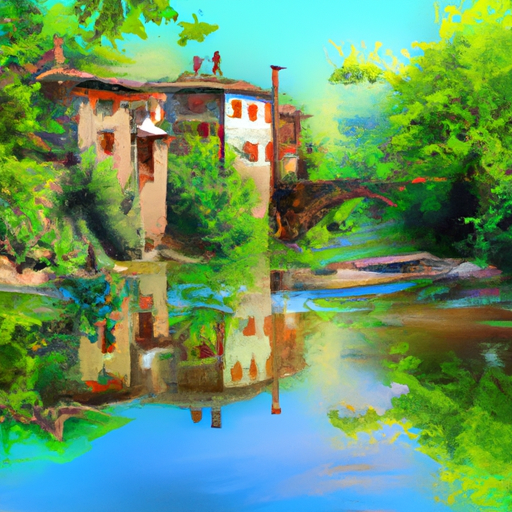 3. A serene depiction of Bursa's rambling waterways, reflecting the surrounding nature like a mirror.