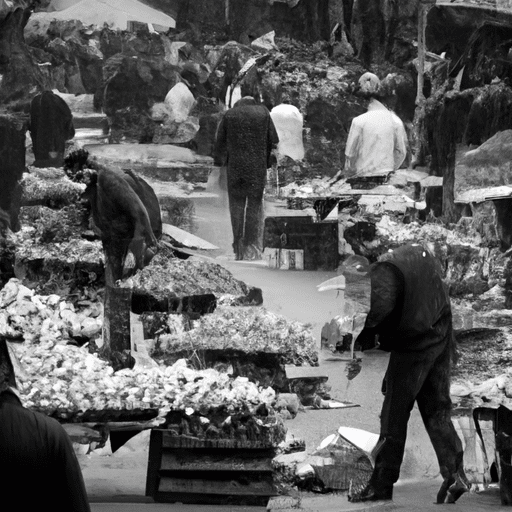A black and white photo of old Adana showing traditional food markets and street vendors.