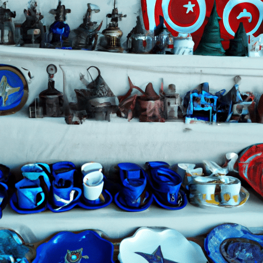 A display of unique souvenirs available in Denizli, including traditional Turkish crafts